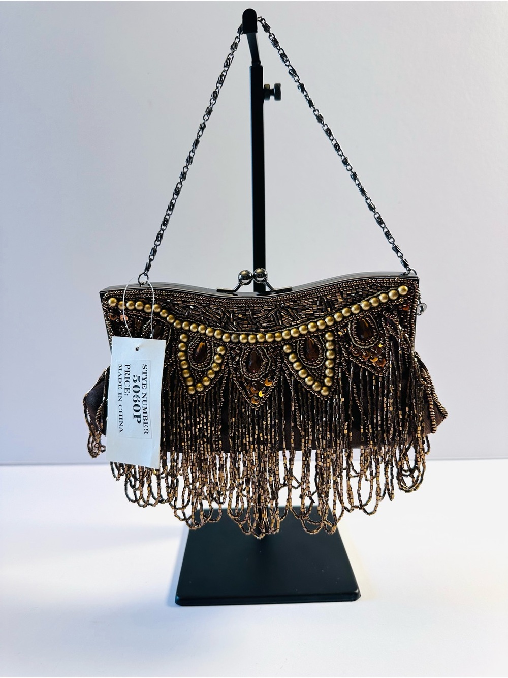 Bronze/Brown Beaded Kiss Lock Evening bag/Purse NWT